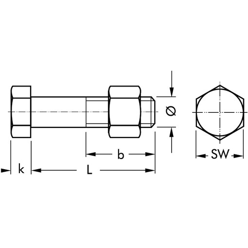 DIN 7990 Sechskantschraube M12x35 Stahl 4.6 Feuerverzinkt Mit Mutter 100 Stück